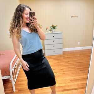 NWT Silk Laundry Black Popcorn MIDI Professional Skirt Large